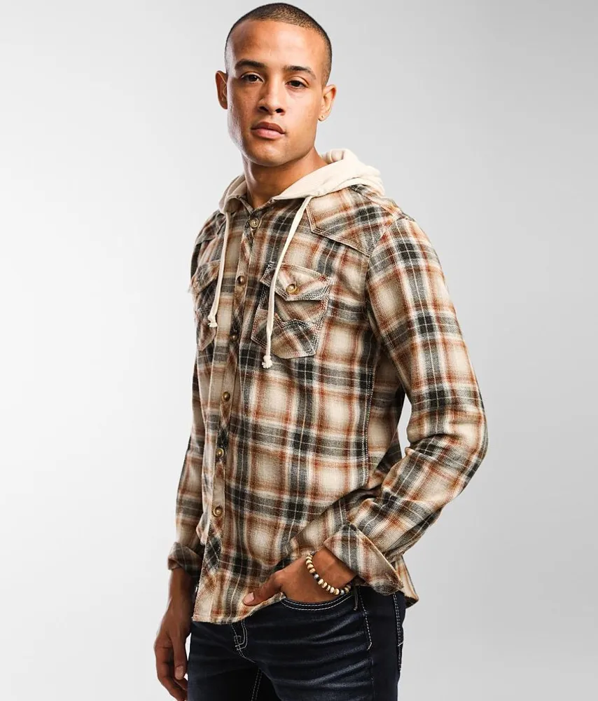Plaid Athletic Hooded Flannel Shirt