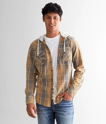 BKE Vintage Plaid Athletic Hooded Shirt
