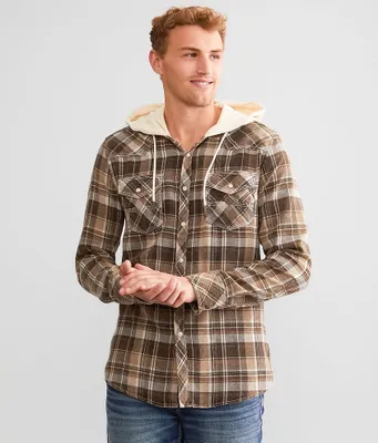 BKE Vintage Plaid Athletic Hooded Shirt
