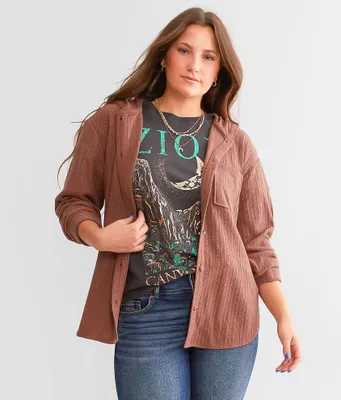 BKE Ribbed Knit Hooded Shirt