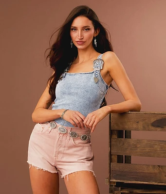 Sterling & Stitch Buckle Strap Denim Tank Top