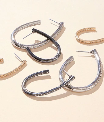 boutique by BKE 3 Pack Glitz Oblong Earring Set