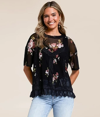 Daytrip Floral Lace Mesh Top