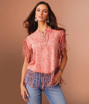 Sterling & Stitch Washed Fringe T-Shirt