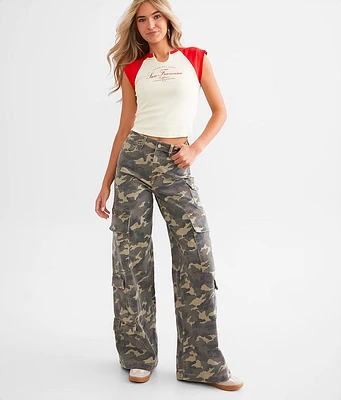 HIDDEN Nori Camo Wide Leg Cargo Stretch Jean