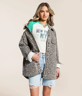 HIDDEN Oversized Cheetah Denim Stretch Jacket