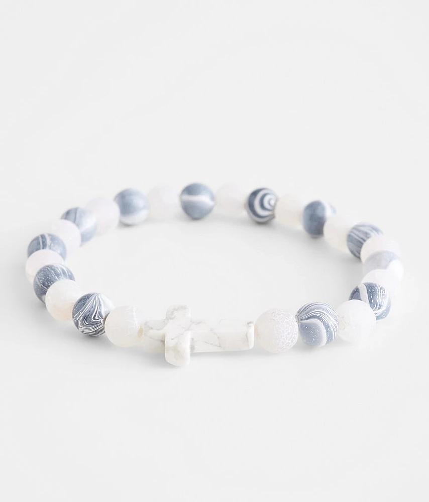 BKE Marble & Cross Pendant Bead Bracelet