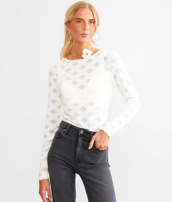red by BKE Checkered Mesh Top