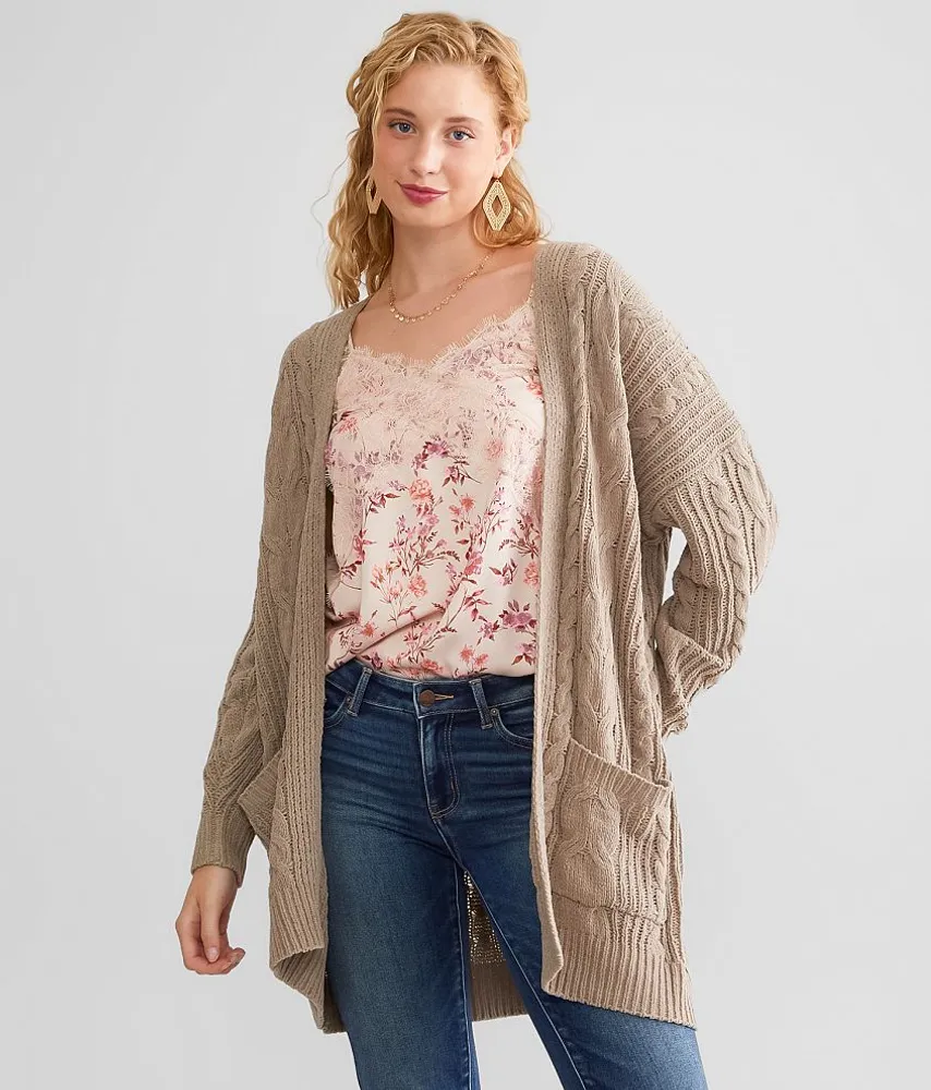 Chenille Cable Knit Cardigan Sweater