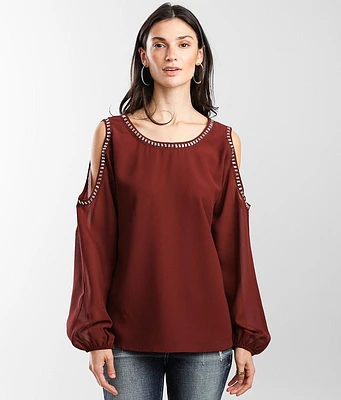 Buckle Black Cold Shoulder Top