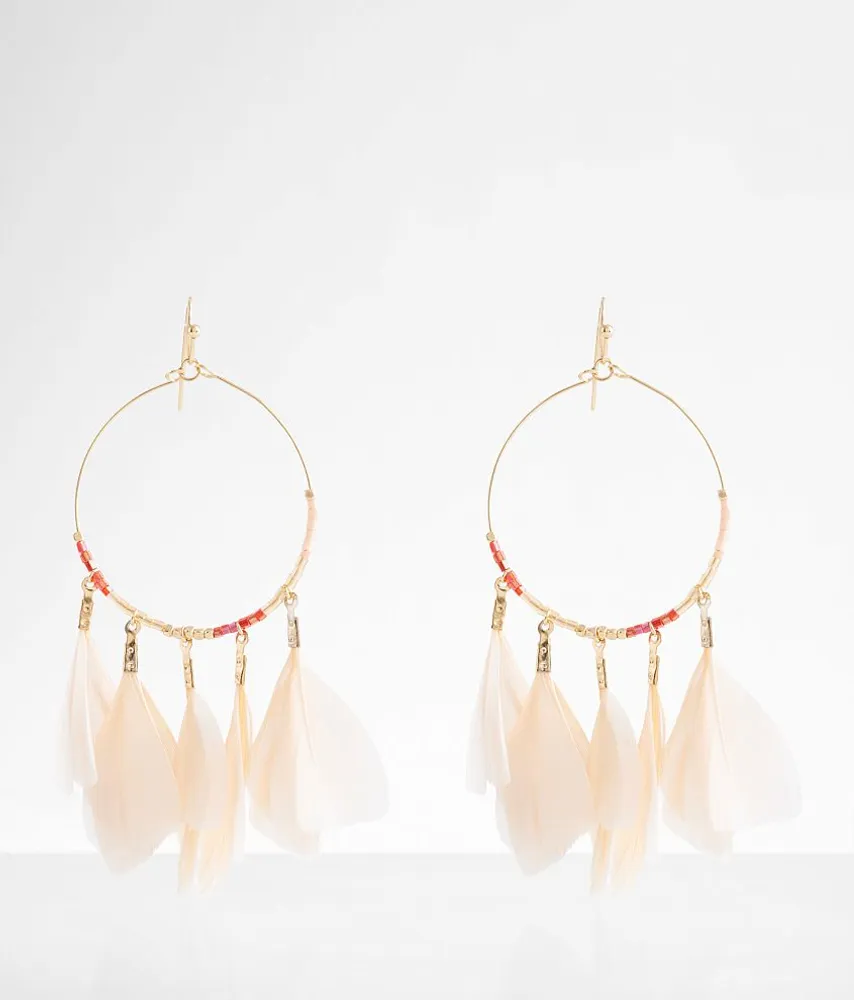 boutique by BKE Feather Hoop Drop Earring