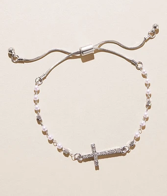 boutique by BKE Faux Pearl Cross Bracelet