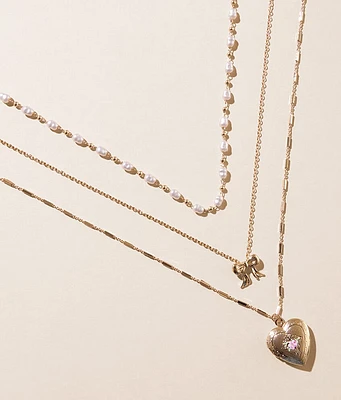 boutique by BKE 3 Pack Heart Locket Necklace Set
