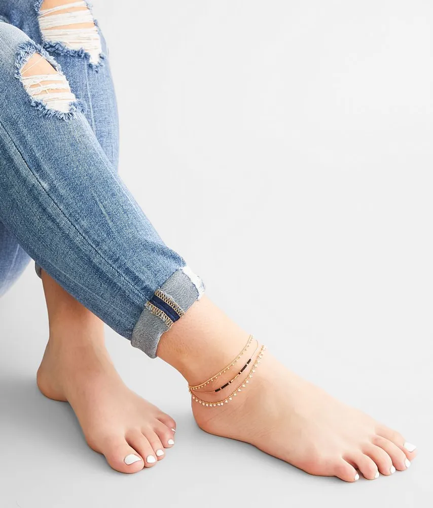 3 Pack Beaded Ankle Bracelet Set