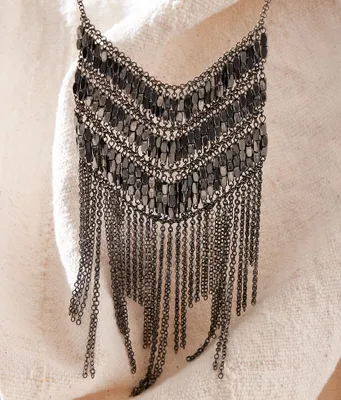 Sterling & Stitch Statement Chain Fringe Necklace