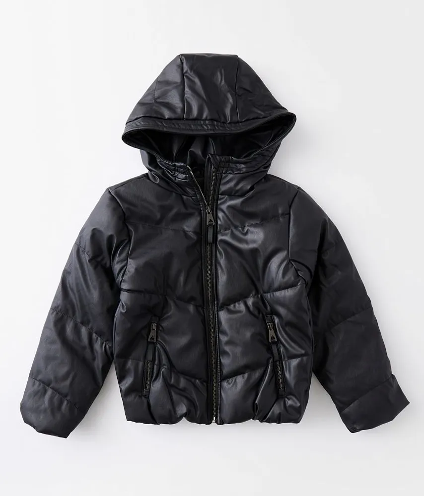 Girls - Pleather Hooded Puffer Jacket
