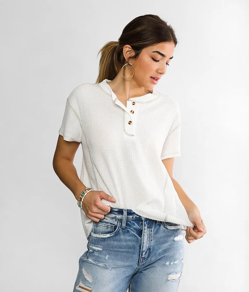 Brushed Waffle Knit Henley