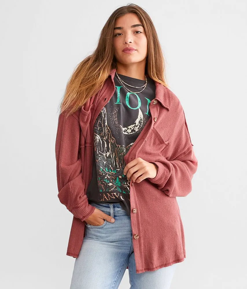 Brushed Rib Knit Oversized Boyfriend Shirt