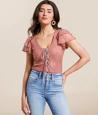Willow & Root Floral Lace Flutter Top