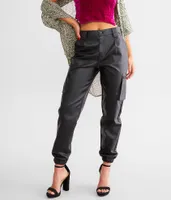 Kan Can High Rise Faux Leather Cargo Jogger