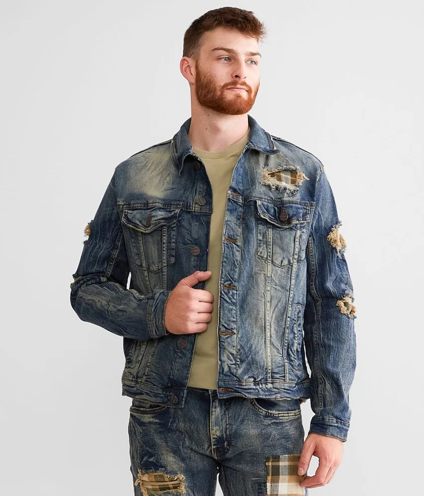 Rugged Plaid Denim Stretch Jacket