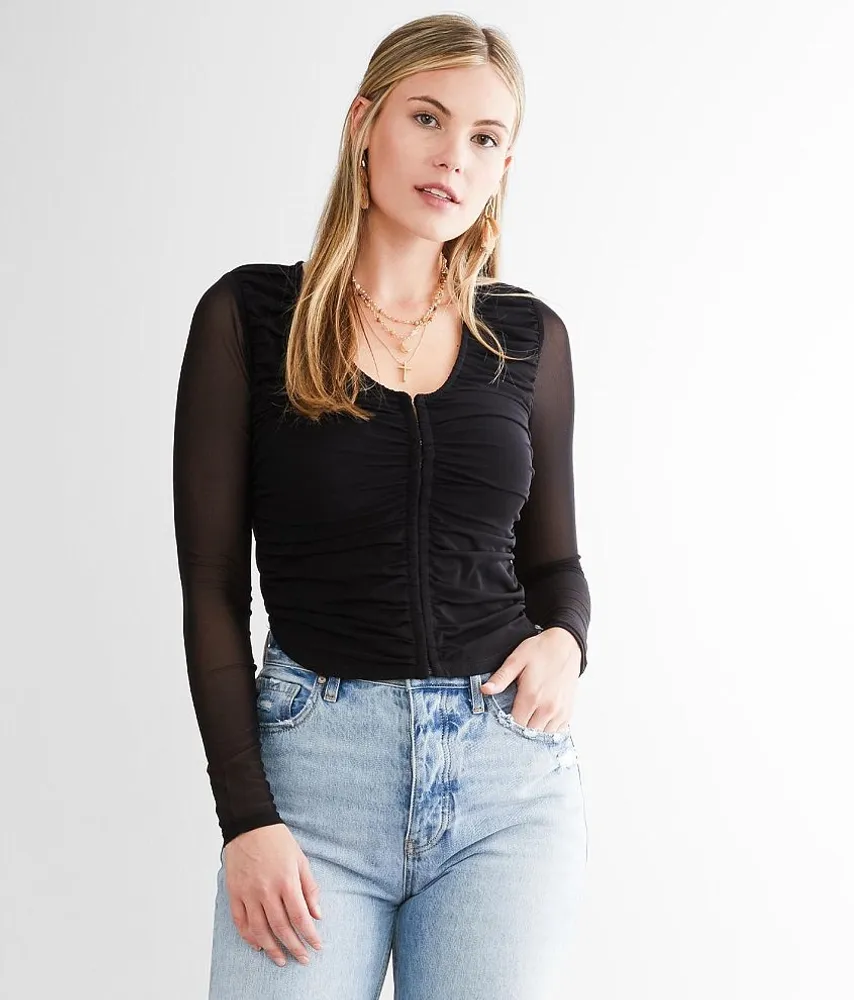 Ruched Mesh Top