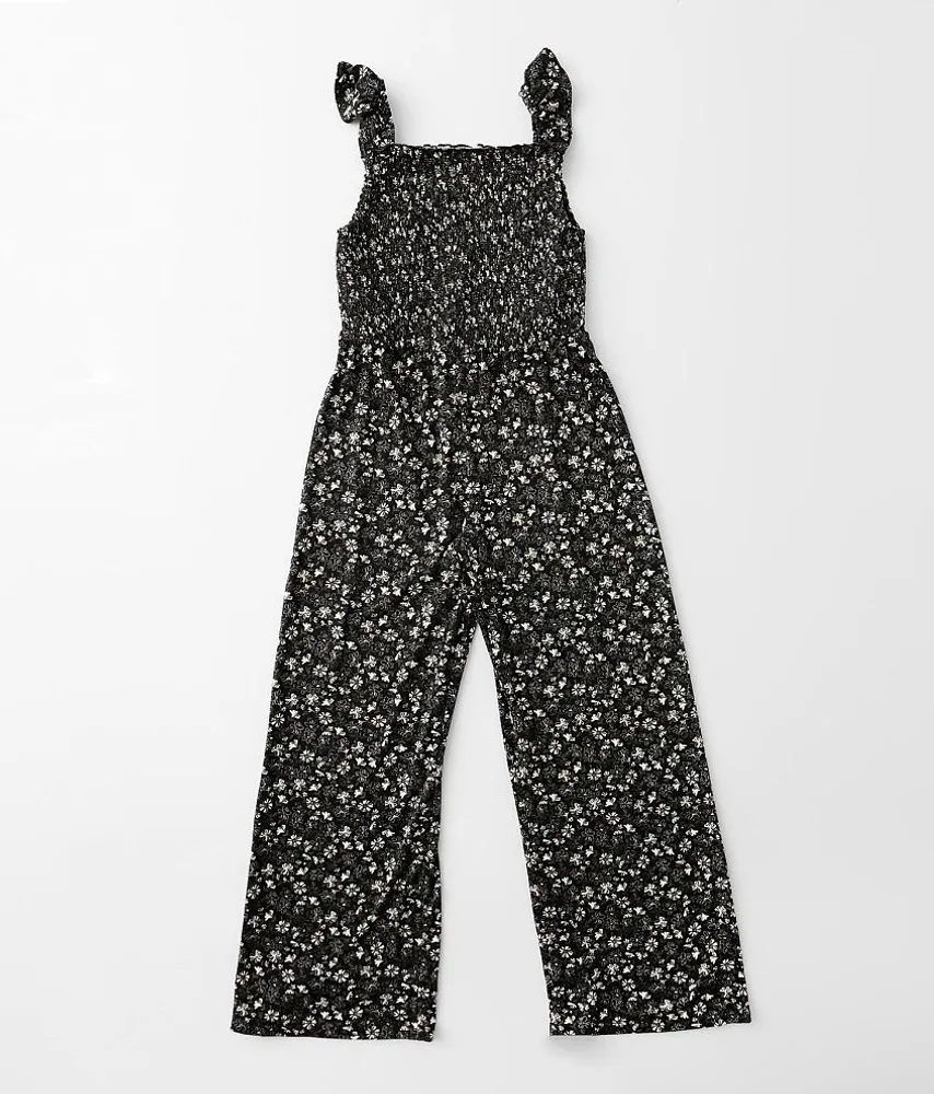 Girls - Smocked Floral Jumpsuit