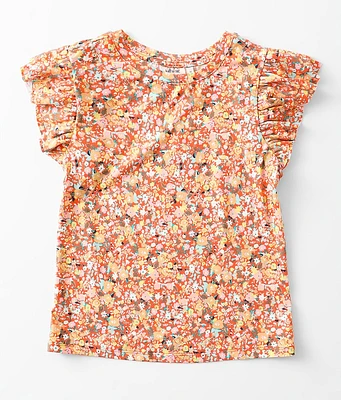 Girls - Floral Ruffle Sleeve Top