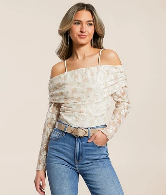 Willow & Root Flocked Floral Ruched Top