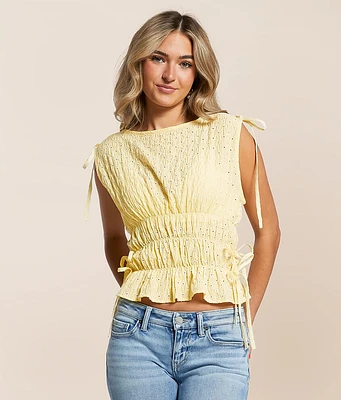 Lush Eyelet Side Tie Peplum Tank Top
