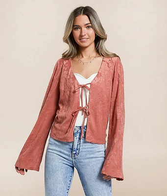 Willow & Root Floral Terry Cloth Front Tie Top