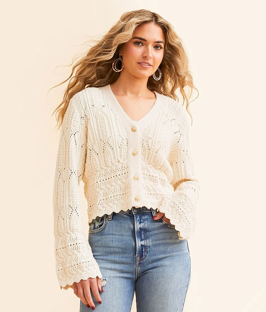 Pointelle Cropped Cardigan Sweater