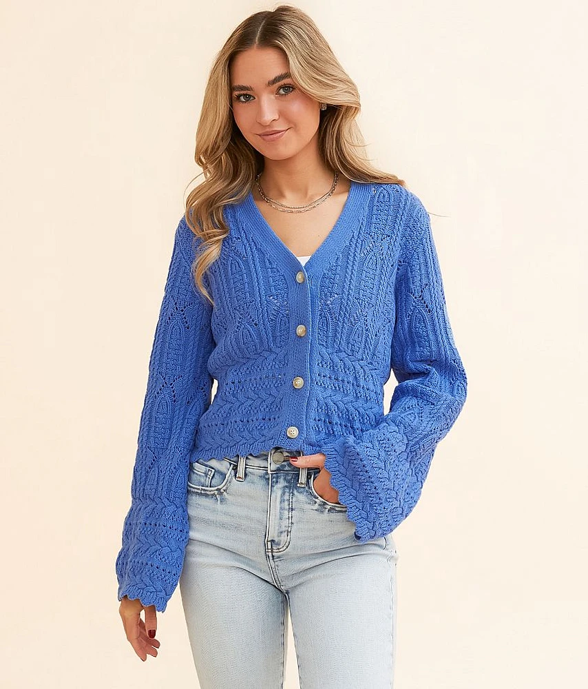 Pointelle Cropped Cardigan Sweater