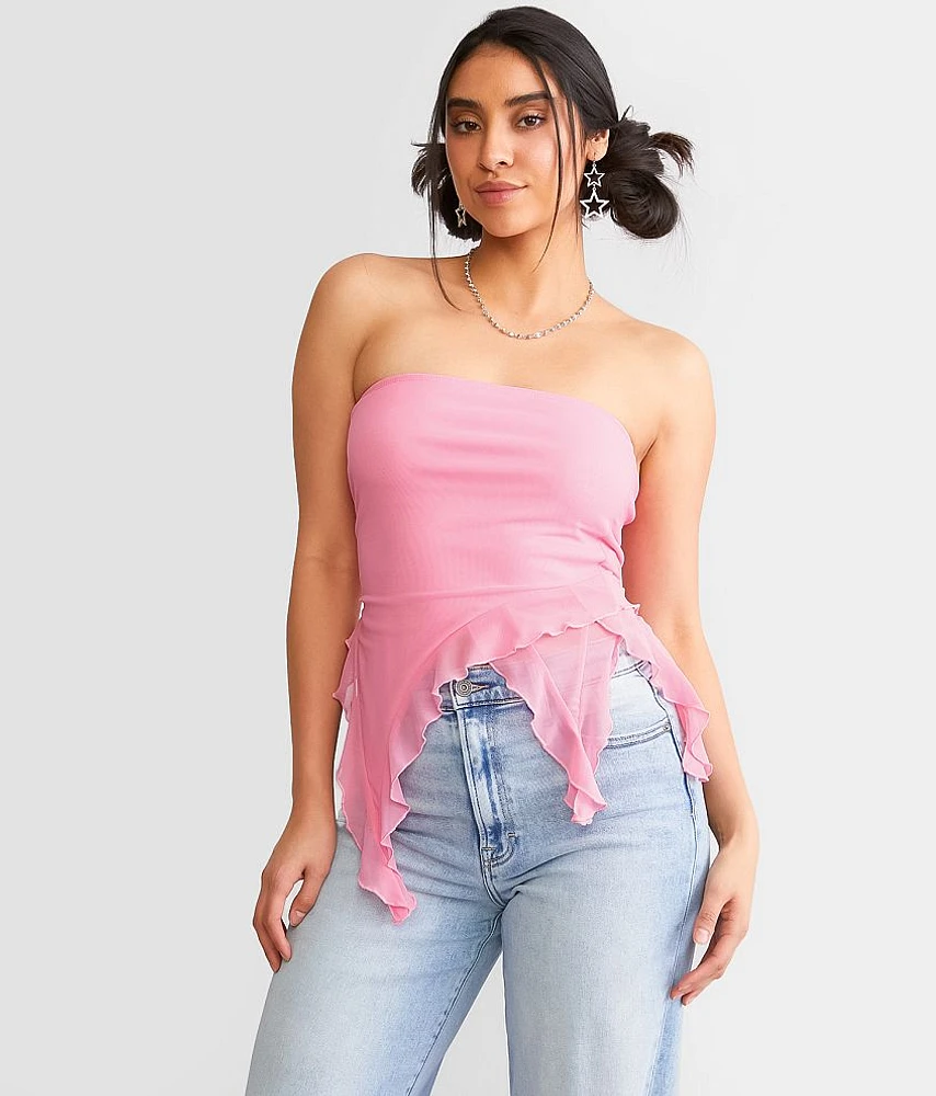 Ruffle Mesh Tube Top