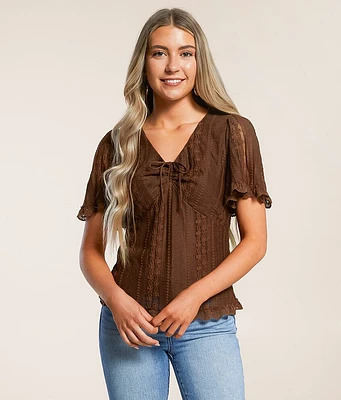 Daytrip Floral Lace Flutter Sleeve Top
