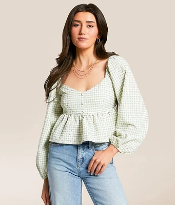 Willow & Root Embroidered Gingham Cropped Top