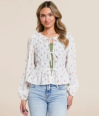 Willow & Root Floral Front Tie Peplum Top