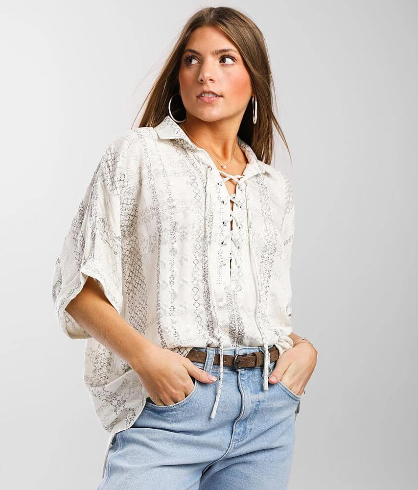 Jacquard Lace-Up Blouse