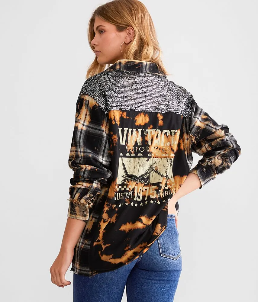 Sequins Boyfriend Flannel Shirt