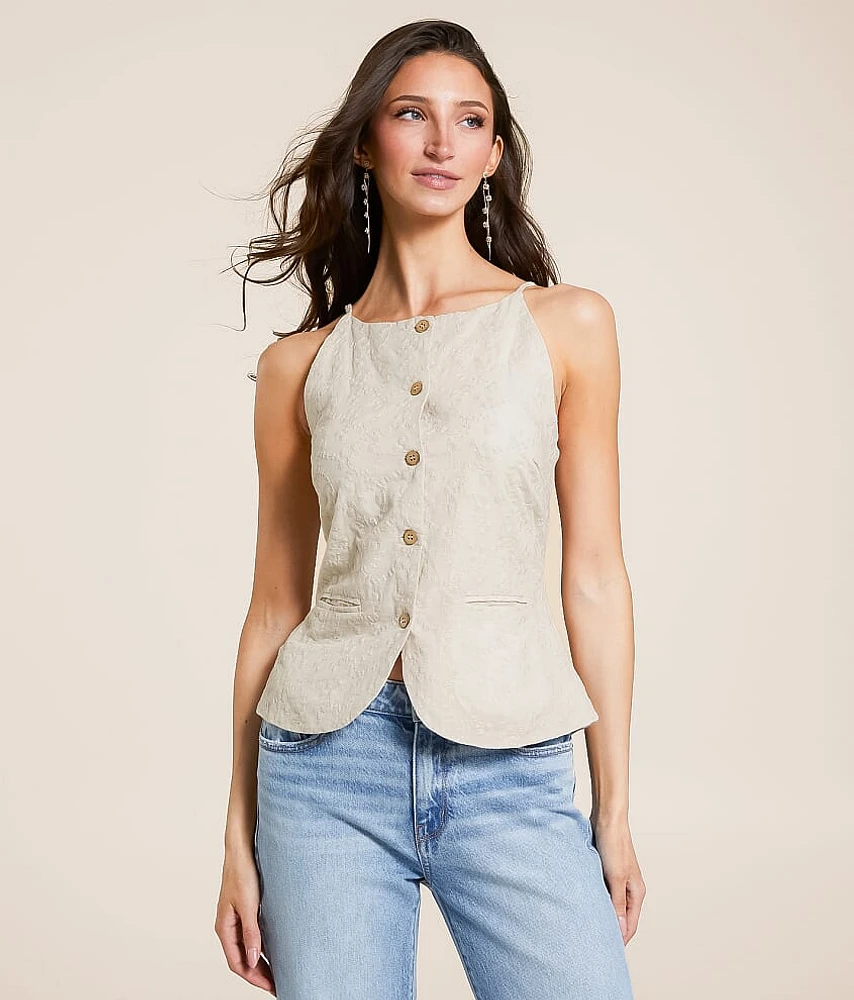 Floral Embroidered High Neck Tank Top