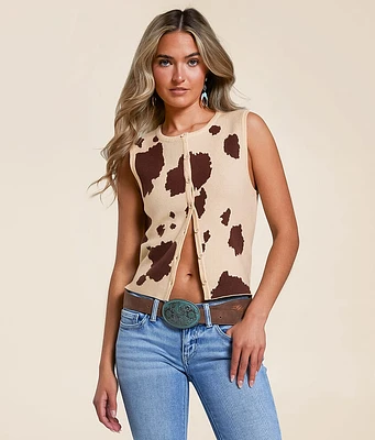 LE LIS Cow Print Sweater Tank Top