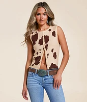 LE LIS Cow Print Sweater Tank Top