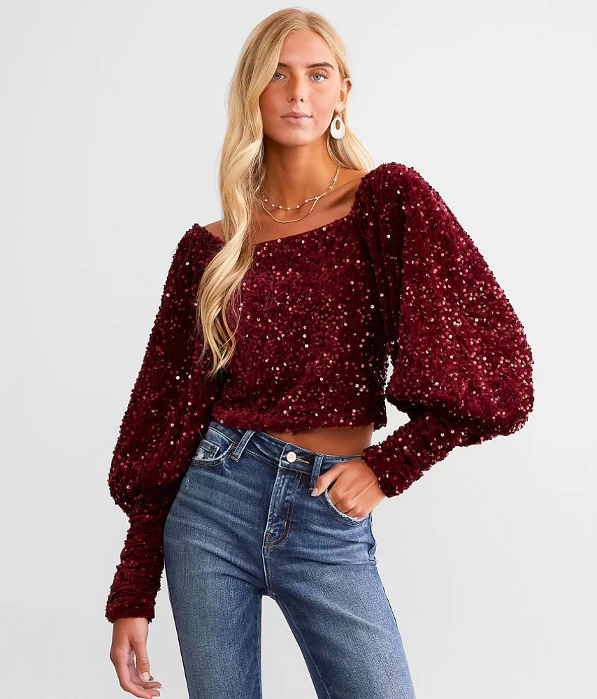 Sequin Velvet Cropped Top