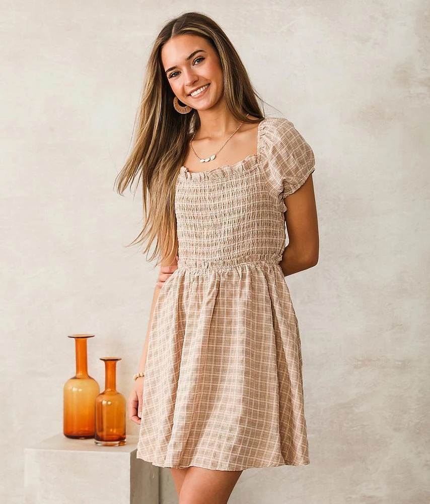 Plaid Back Lace-Up Dress