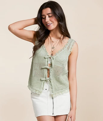 Main Strip Crochet Front Tie Sweater Vest