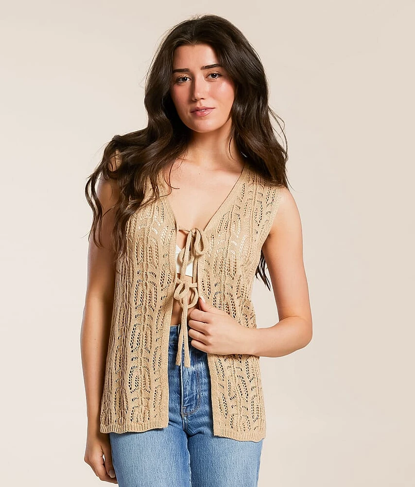 Main Strip Front Tie Cardigan Sweater Vest