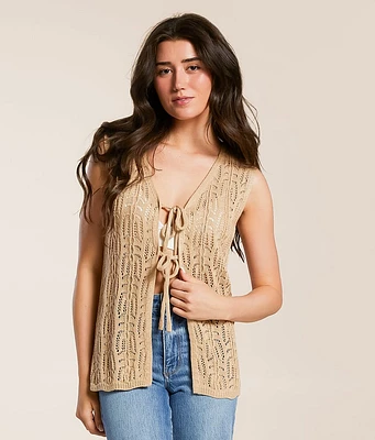 Main Strip Front Tie Cardigan Sweater Vest