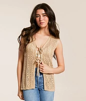 Main Strip Front Tie Cardigan Sweater Vest