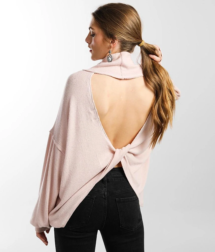 Brushed Knit Ribbed Turtleneck Top