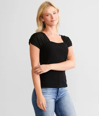 red by BKE Pieced Mesh Top